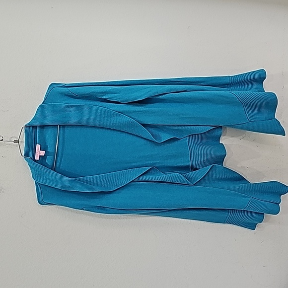 Lilly Pulitzer  Open Cardigan Sweater Turquoise Size L Cashmere blend - Picture 2 of 8